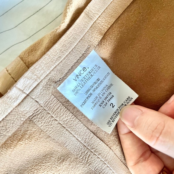 VINCE 100% Lamb Leather Sleeveless Tank Front Pocket Mini Shift Dress Tan Size 2 - Picture 13 of 15